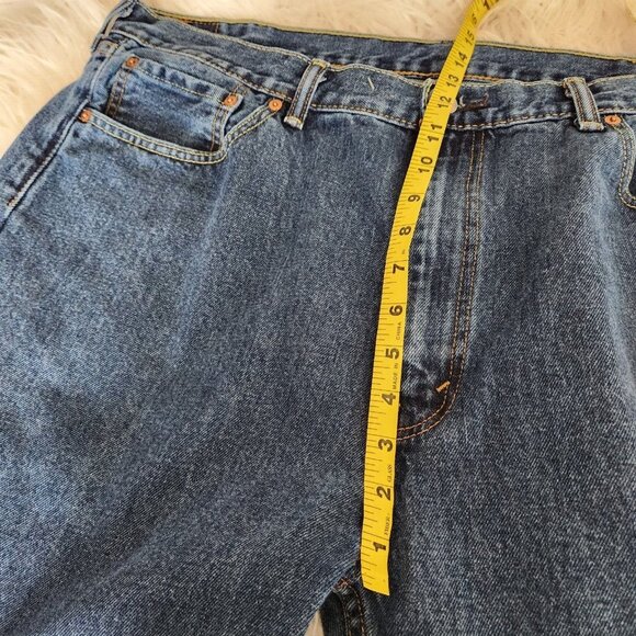 Levi's 505 Mens Jeans 42x32 Blue‎ Denim Logo Straight Leg Flat Front - Picture 6 of 13